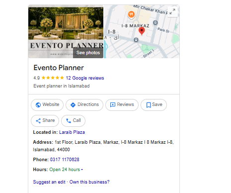 GMB of Evento Planner